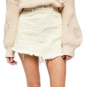 We The Free Skirt Bailey Denim Mini Zebra Print in Cream Size 28
